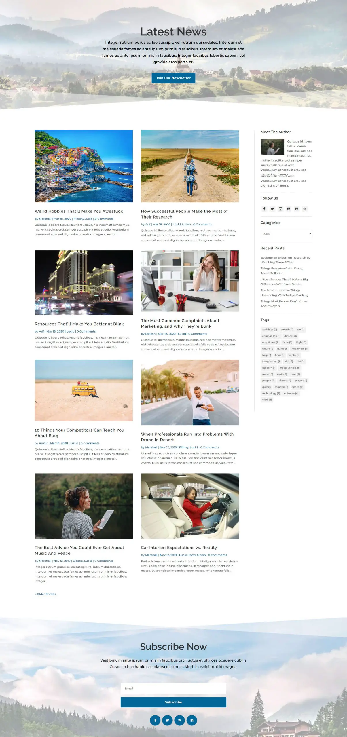 Lucid Divi grid blog page template