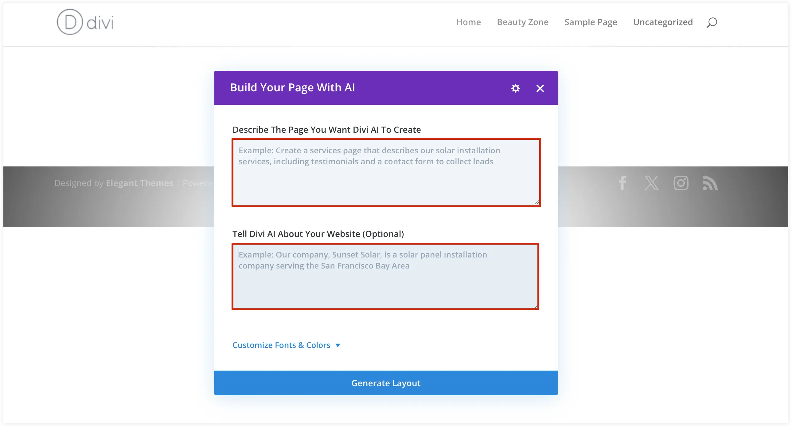 Describe Divi AI layout