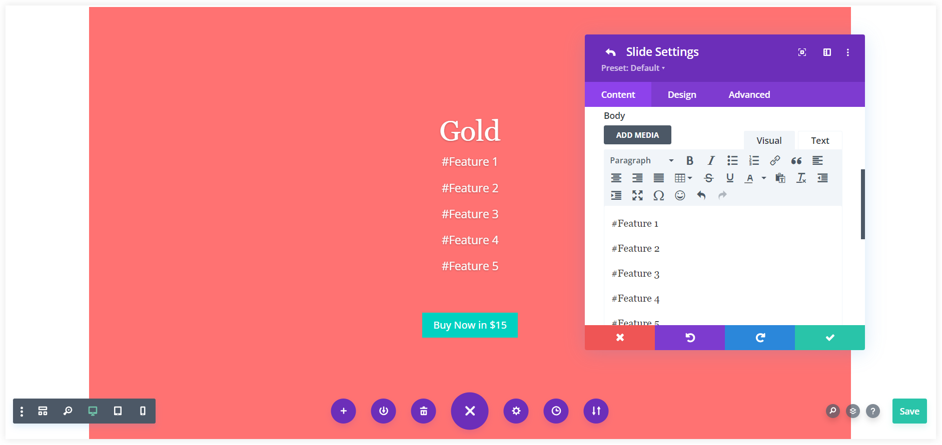 Add features in Divi pricing table design
