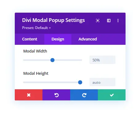 Modal window width and height setting