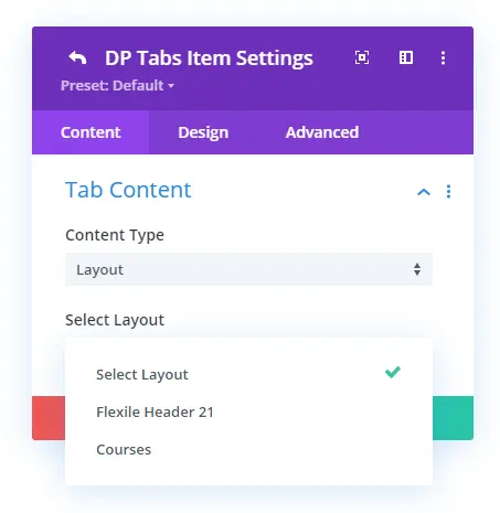 Premade layout option in the Divi Plus tabs module