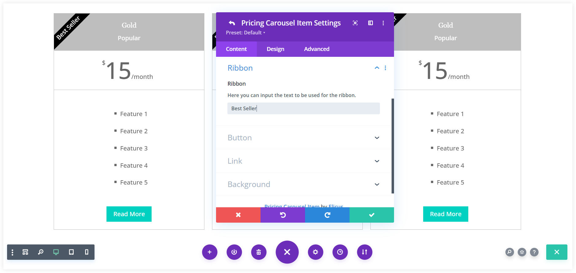 Divi Pricing table ribbon