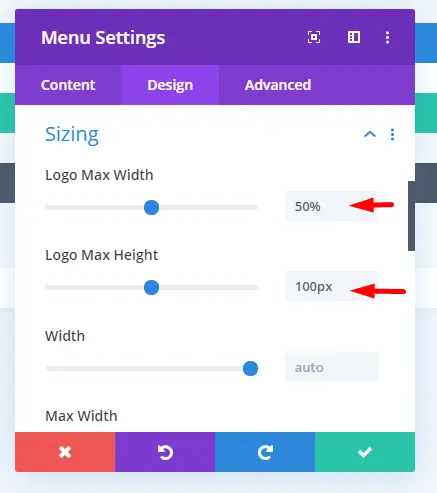 Set logo sizing in menu module