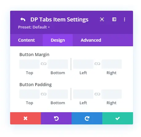 Tabs button margin and padding options