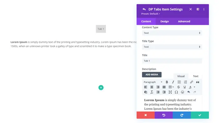 Tabs text and title options in Divi Plus