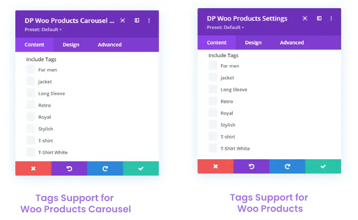 Tags support in Divi Plus WooCommerce modules