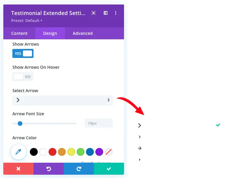 Testimonial arrow slider extra settings