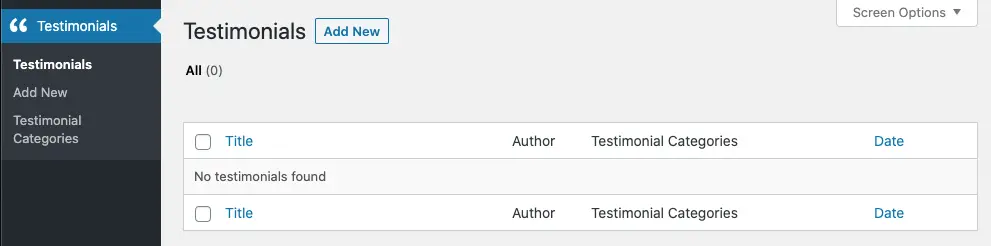 Testimonial custom post type menu in WordPress dashboard