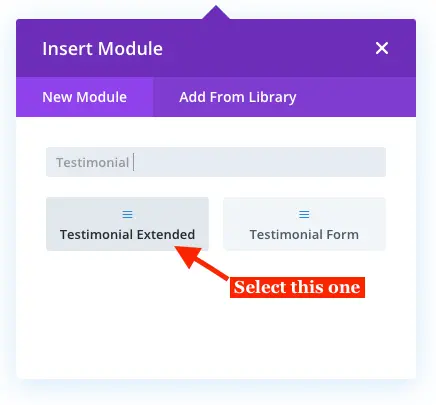 Testimonial Extended module in Divi module library