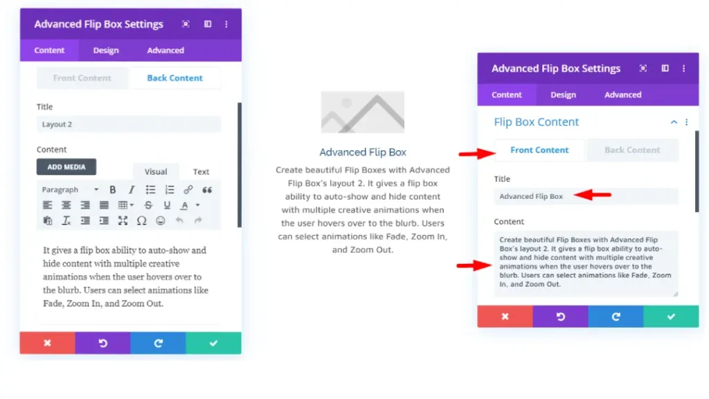 Add front and back content of the flip box