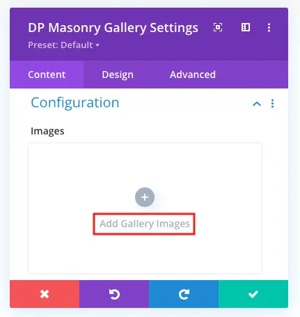 Add images for Divi masonry gallery