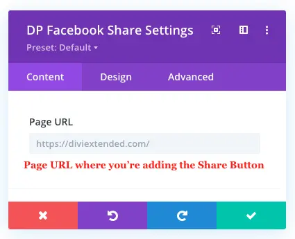 Adding the page URL where you are inserting the share button