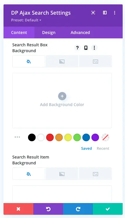 Background settings of search result box