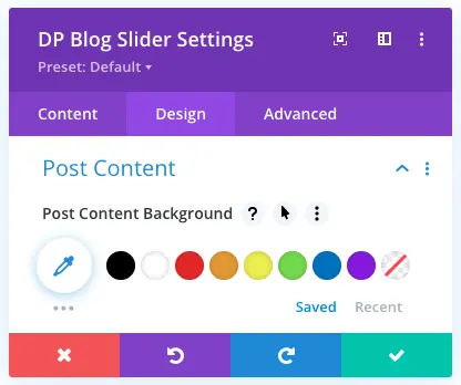 Blog slider post content background styling options
