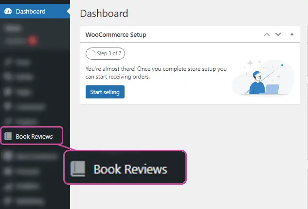 Book reviews custom post type in the menu