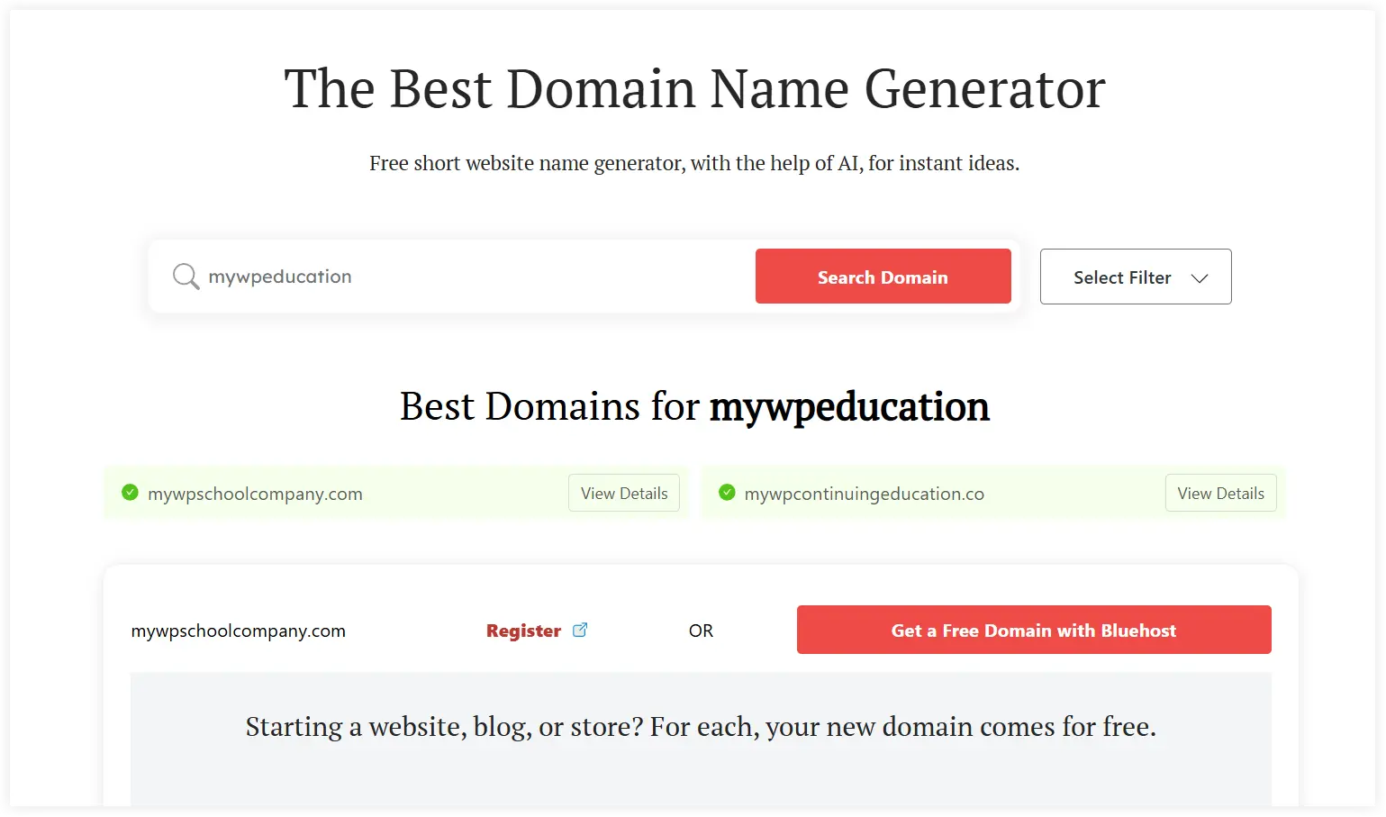 Search domain name with AI
