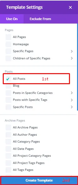 Choosing all posts from template settings