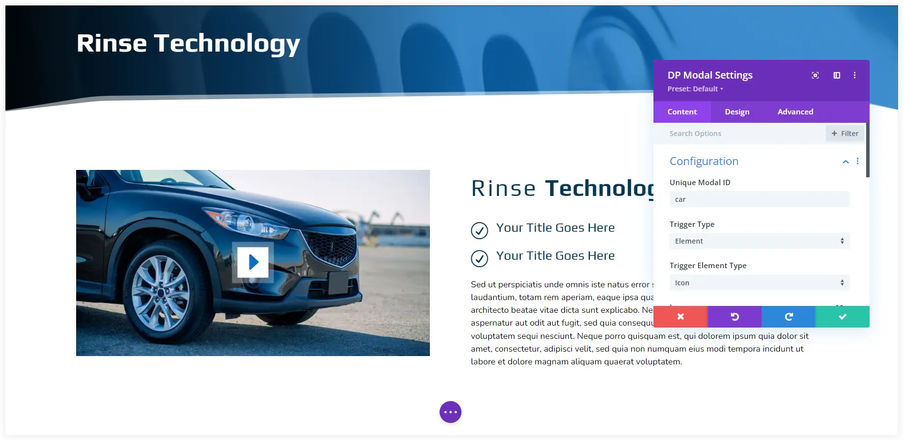 Customize Divi car wash cleaning page