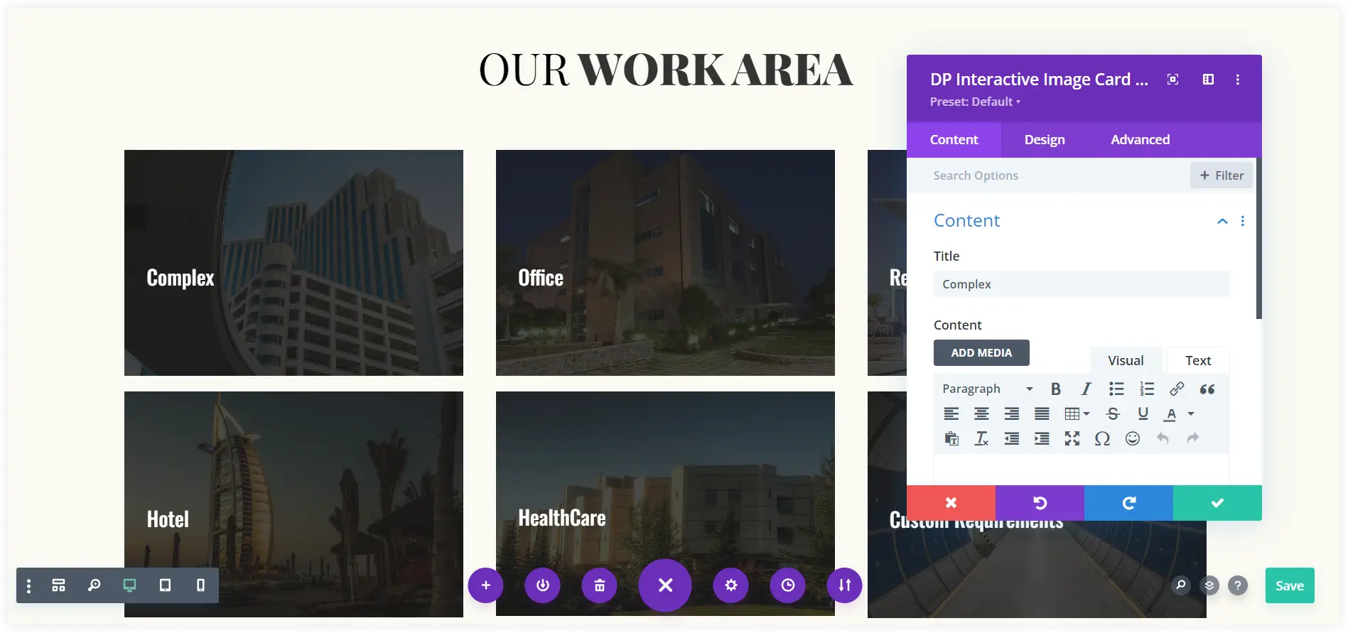Divi construction layout homepage
