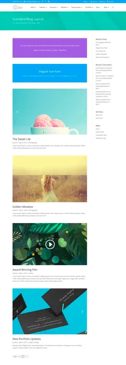 Default full width blog layout of Divi blog module