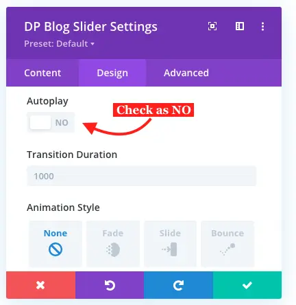 Disable Divi post slider autoplay