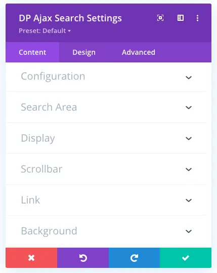 Divi Ajax Search content tab