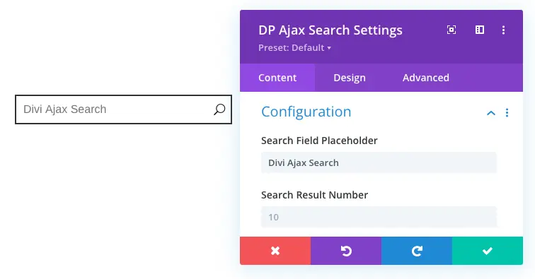 Divi Ajax Search placeholder text