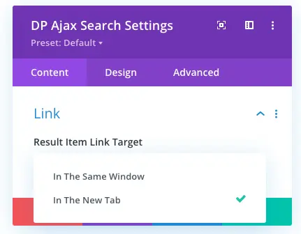 Divi ajax search result settings