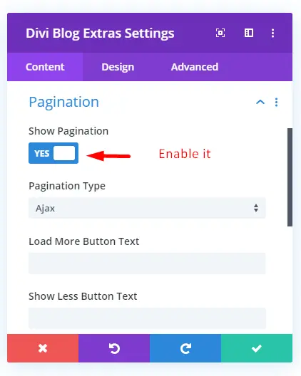 Divi Blog Extras ajax pagination setting