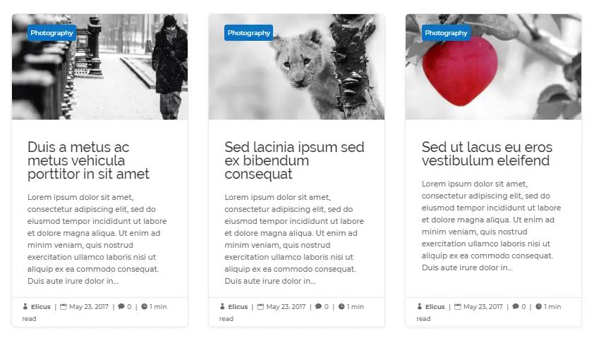 Divi Blog Extras block extended layout with featured image position – top