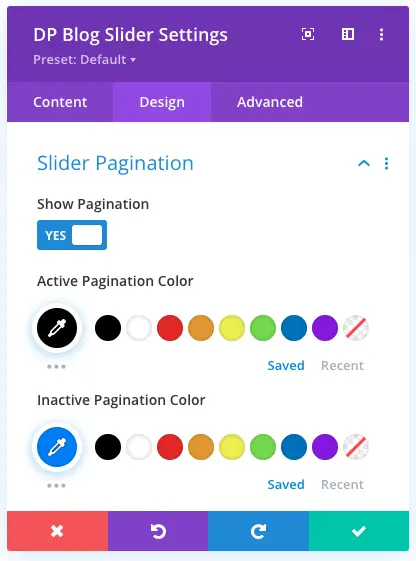 Divi blog slider pagination styling option