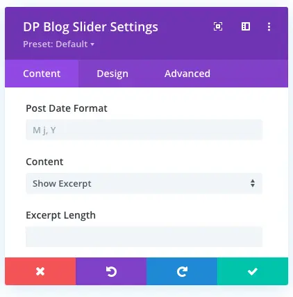 Divi blog slider post date format option