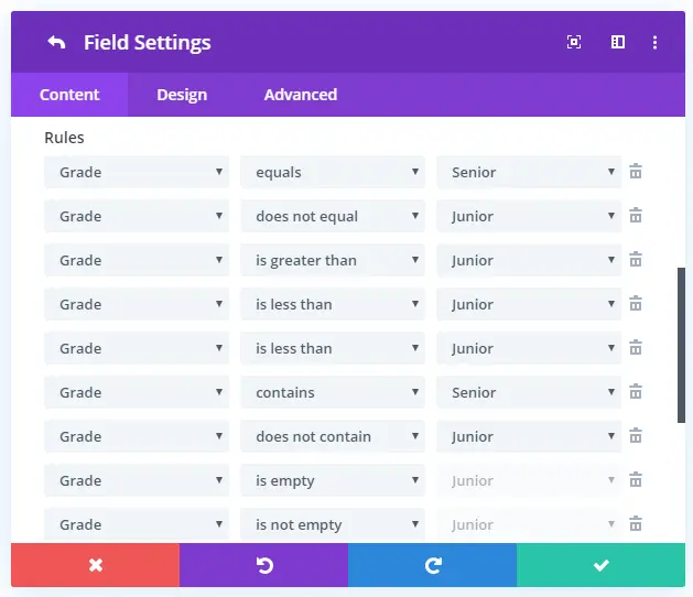 Divi conditional logic all rules