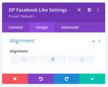 Divi Facebook like button alignment option