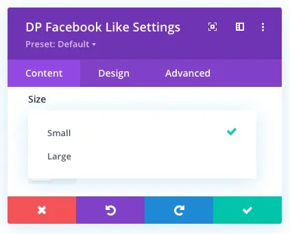 Divi Facebook like button module with different sizes