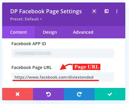 Divi Facebook page url field