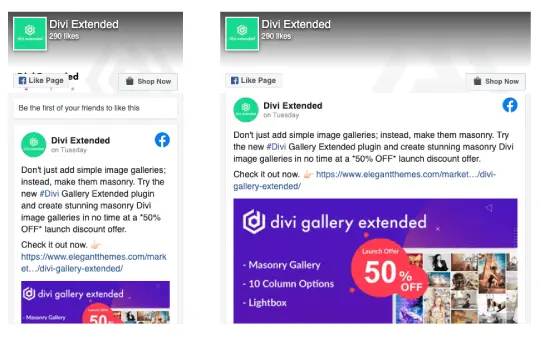 Divi Facebook page with different width