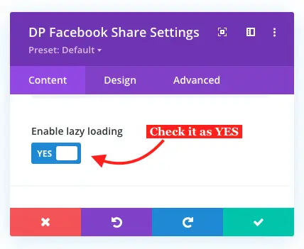 Divi Facebook share button lazy loading