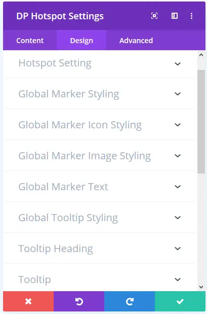 Divi image hotspot design settings