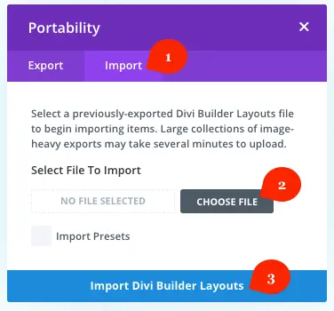 Divi library import option