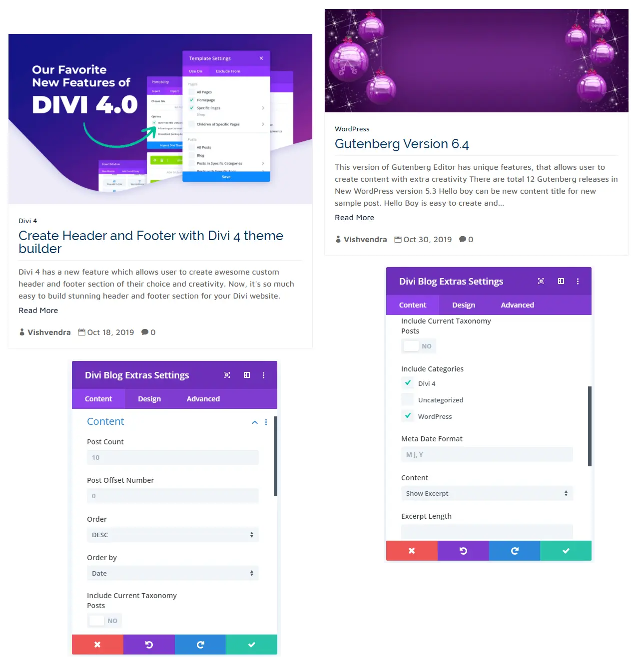 Divi masonry blog layout content sample