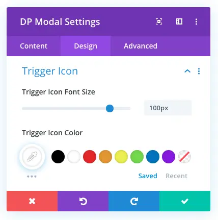 Divi modal icon trigger options