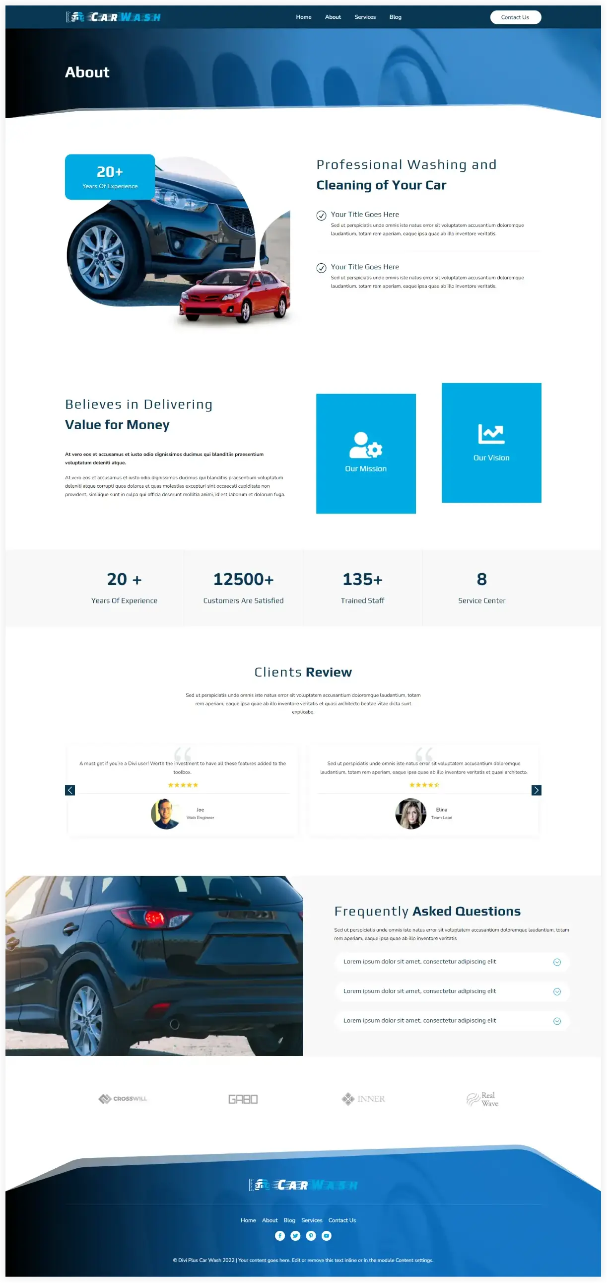 Divi car wash about page layout