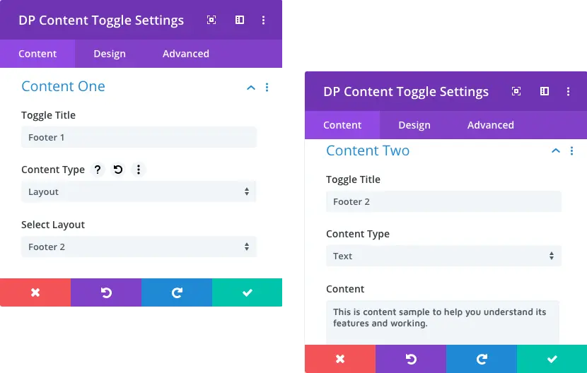 Divi Plus content toggle module with content settings