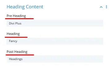 Divi Plus fancy heading content setting