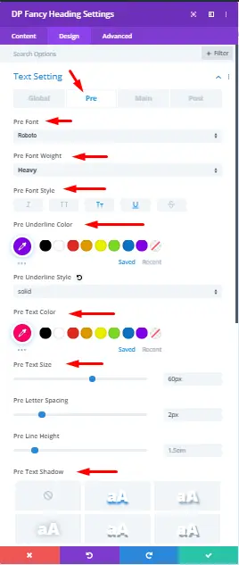 Divi Plus fancy heading pre text setting