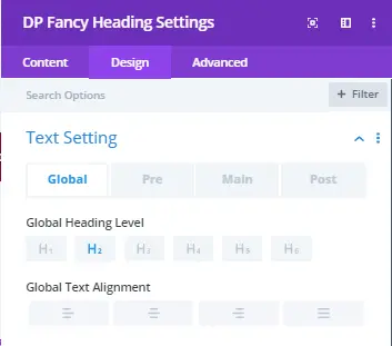 Divi Plus fancy heading text setting