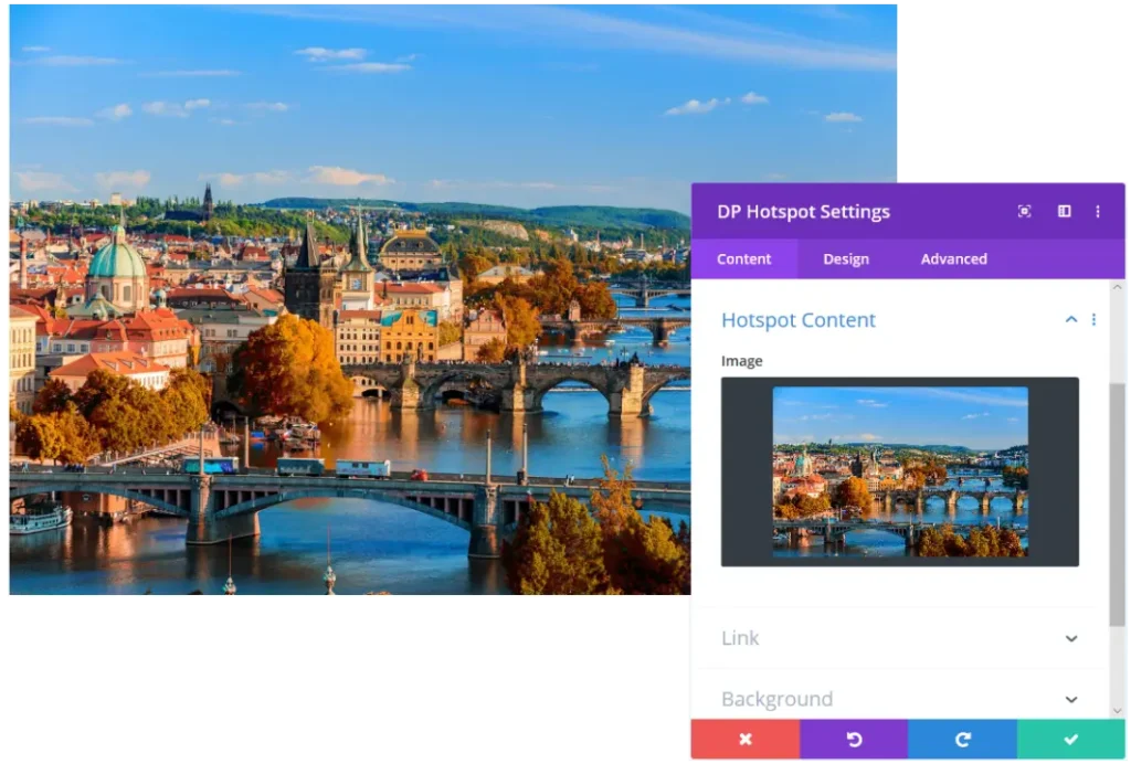 Divi Plus image hotspot content