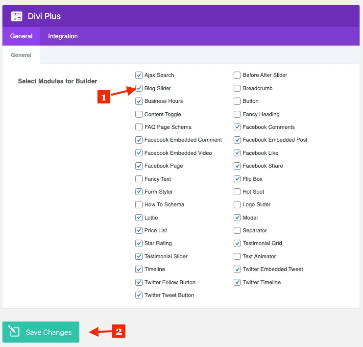 Divi Plus panel with blog slider module