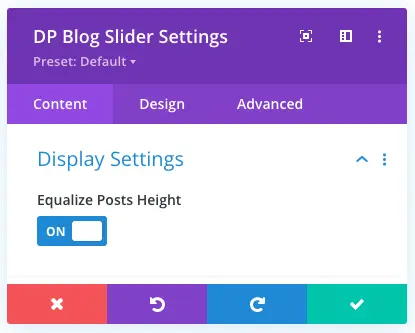 Divi post carousel equalize posts height setting